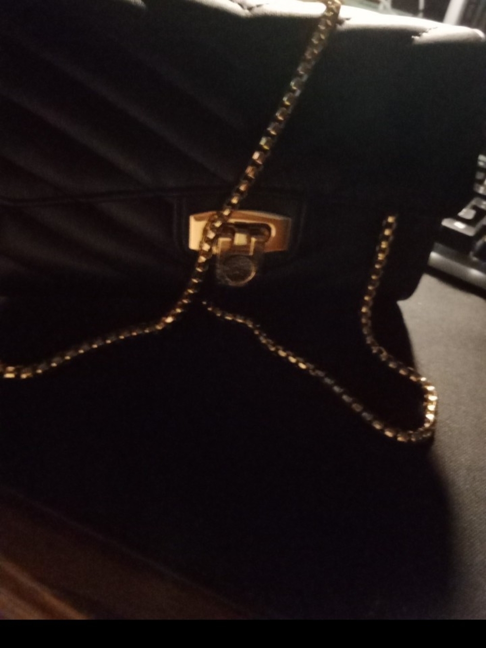Quilted Black Shoulder Bag with Gold Chain Strap